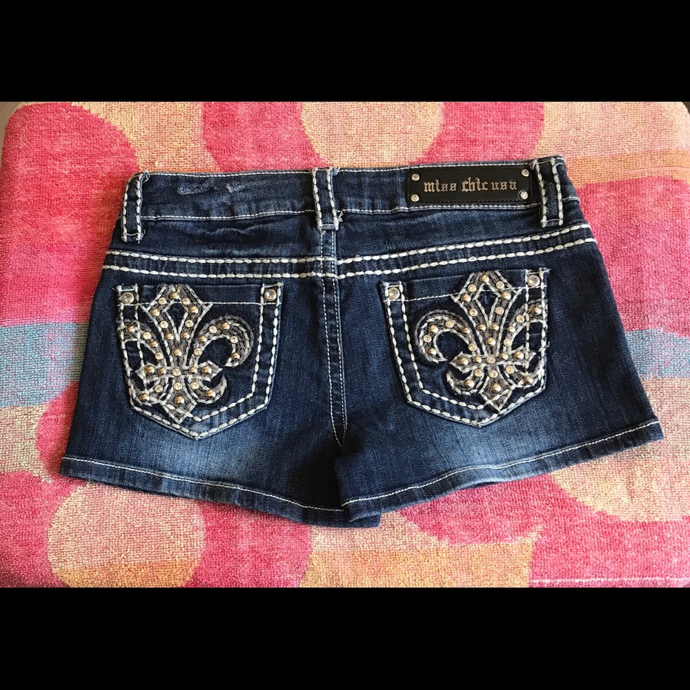 MISS CHIC DENIM BLING RHINESTONE JEAN SHORTS